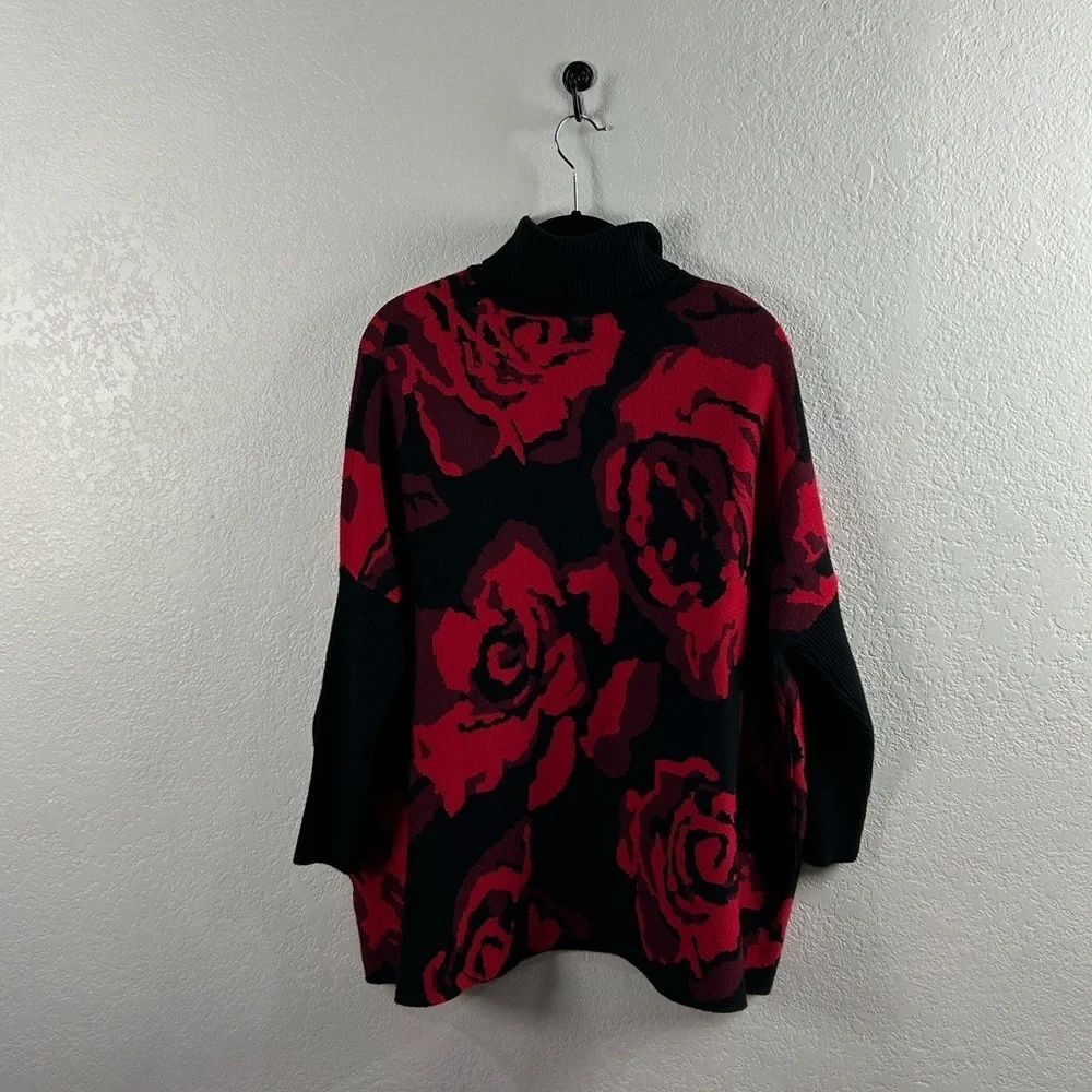 Chico's Women’s Roses Jacquard Pullover Sweater Sz S/M Comfy Cozy Winter Chic
